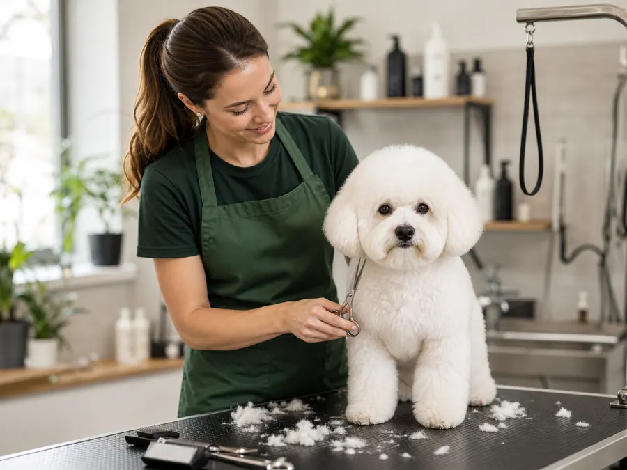 Bichon frise μετά από πλήρες κούρεμα