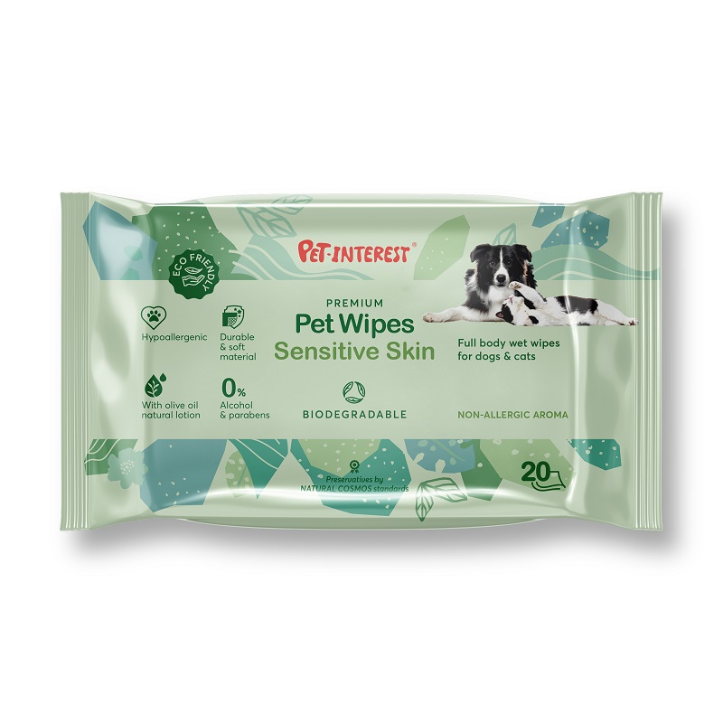 BIODEGRADABLE PET WIPES SENSITIVE SKIN 20pcs